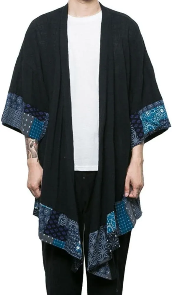 HZCX FASHION Men's Cotton Linen Long Kimono Jackets Open Front Cardigan Cloak