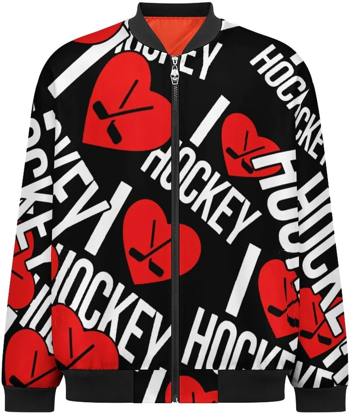 I Love Hockey Men's Bomber Jacket Lightweight Windbreaker Fashion Spring Fall Coats Casual Jackets for Men
