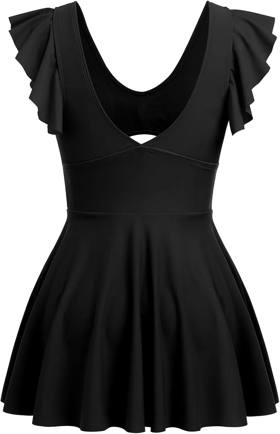IDOPIP Womens One Piece Swimdress Cutout Ruffle Swimsuit with Shorts V Neck Bathing Suit Beach Tummy Control Swimming Suit