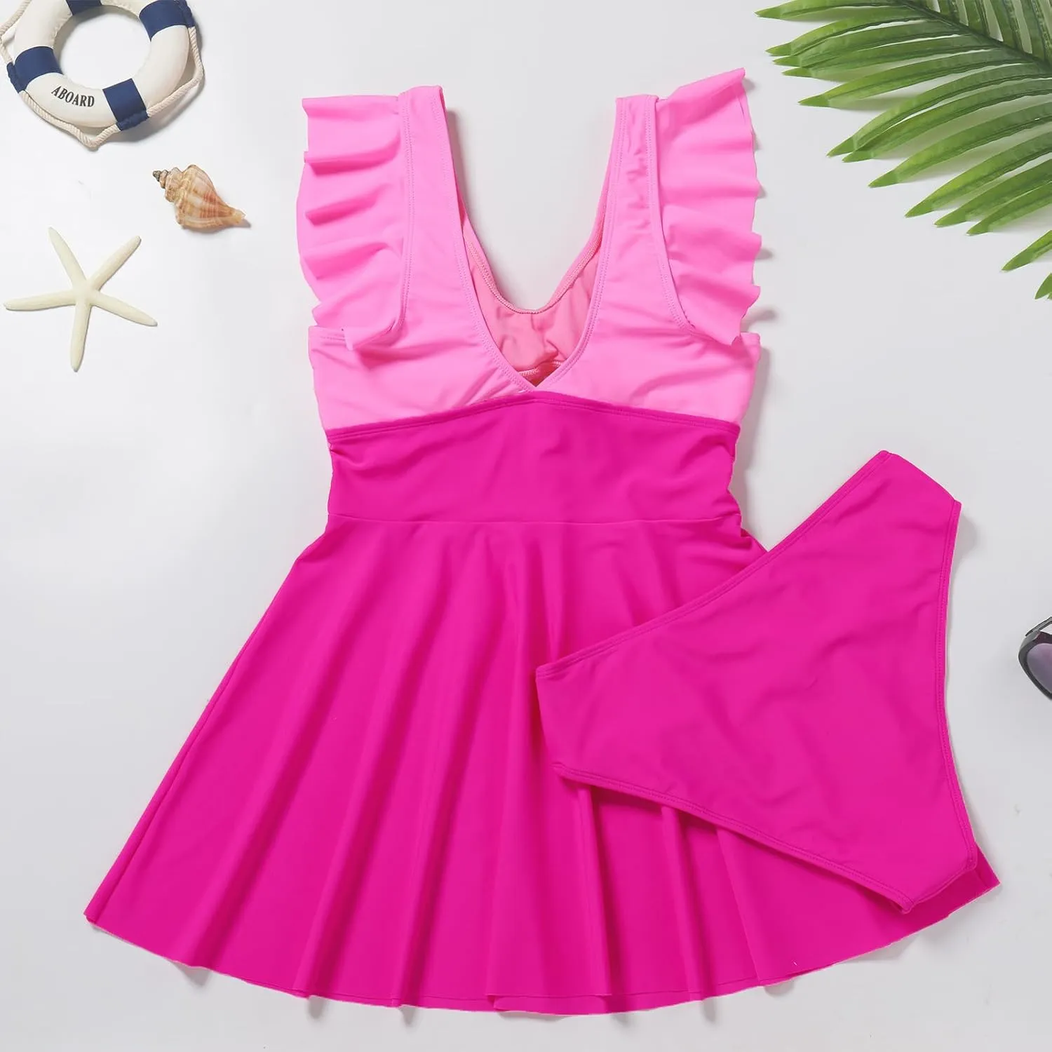 IDOPIP Womens One Piece Swimdress Cutout Ruffle Swimsuit with Shorts V Neck Bathing Suit Beach Tummy Control Swimming Suit