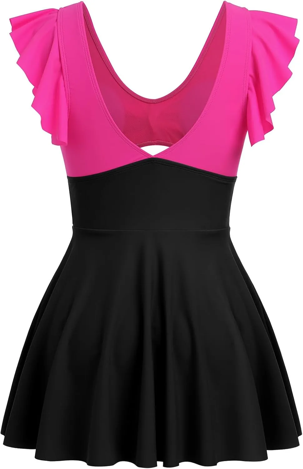IDOPIP Womens One Piece Swimdress Cutout Ruffle Swimsuit with Shorts V Neck Bathing Suit Beach Tummy Control Swimming Suit