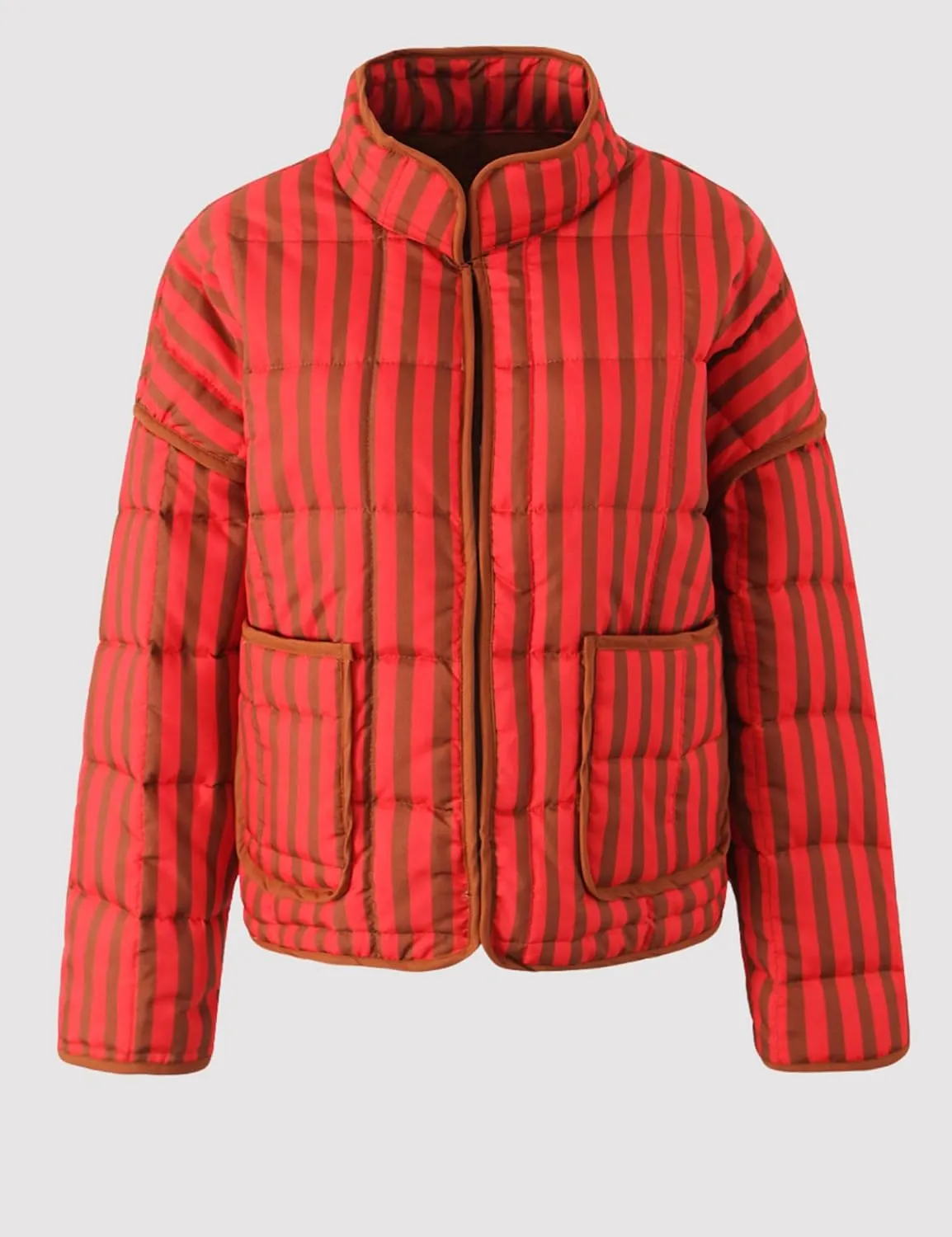 InterNos Womens Quilted Jacket Lightweight Winter Striped Stand Collar Padded Puffer Cardigan Coat with Pockets