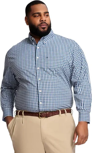 IZOD Men's Big and Tall Performance Comfort Long Sleeve Plaid Button Down