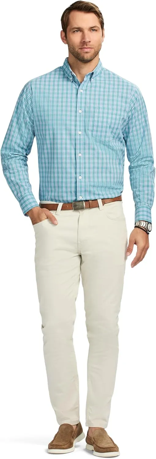 IZOD Men's Performance Comfort Long Sleeve Plaid Button Down