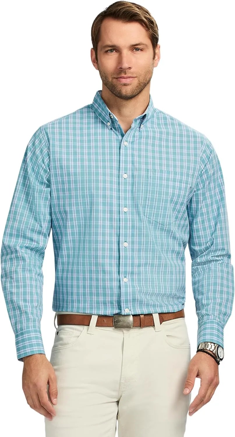IZOD Men's Performance Comfort Long Sleeve Plaid Button Down