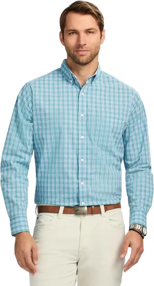 IZOD Men's Performance Comfort Long Sleeve Plaid Button Down