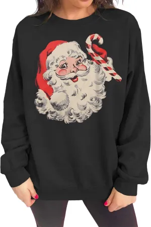 IZYJOY Women Christmas Santa Sweatshirt Retro Santa Claus Pullover Oversized Top Crewneck Long Sleeve Xmas Vacation Sweaters