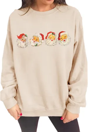IZYJOY Women Christmas Santa Sweatshirt Retro Santa Claus Pullover Oversized Top Crewneck Long Sleeve Xmas Vacation Sweaters