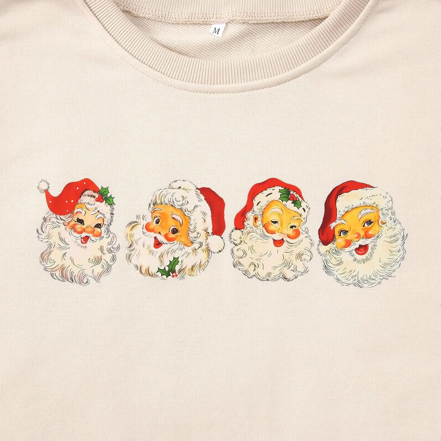 IZYJOY Women Christmas Santa Sweatshirt Retro Santa Claus Pullover Oversized Top Crewneck Long Sleeve Xmas Vacation Sweaters