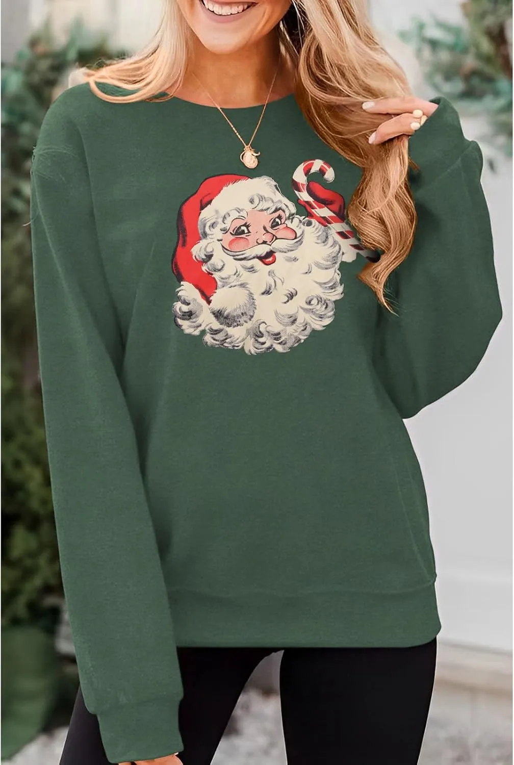 IZYJOY Women Christmas Santa Sweatshirt Retro Santa Claus Pullover Oversized Top Crewneck Long Sleeve Xmas Vacation Sweaters