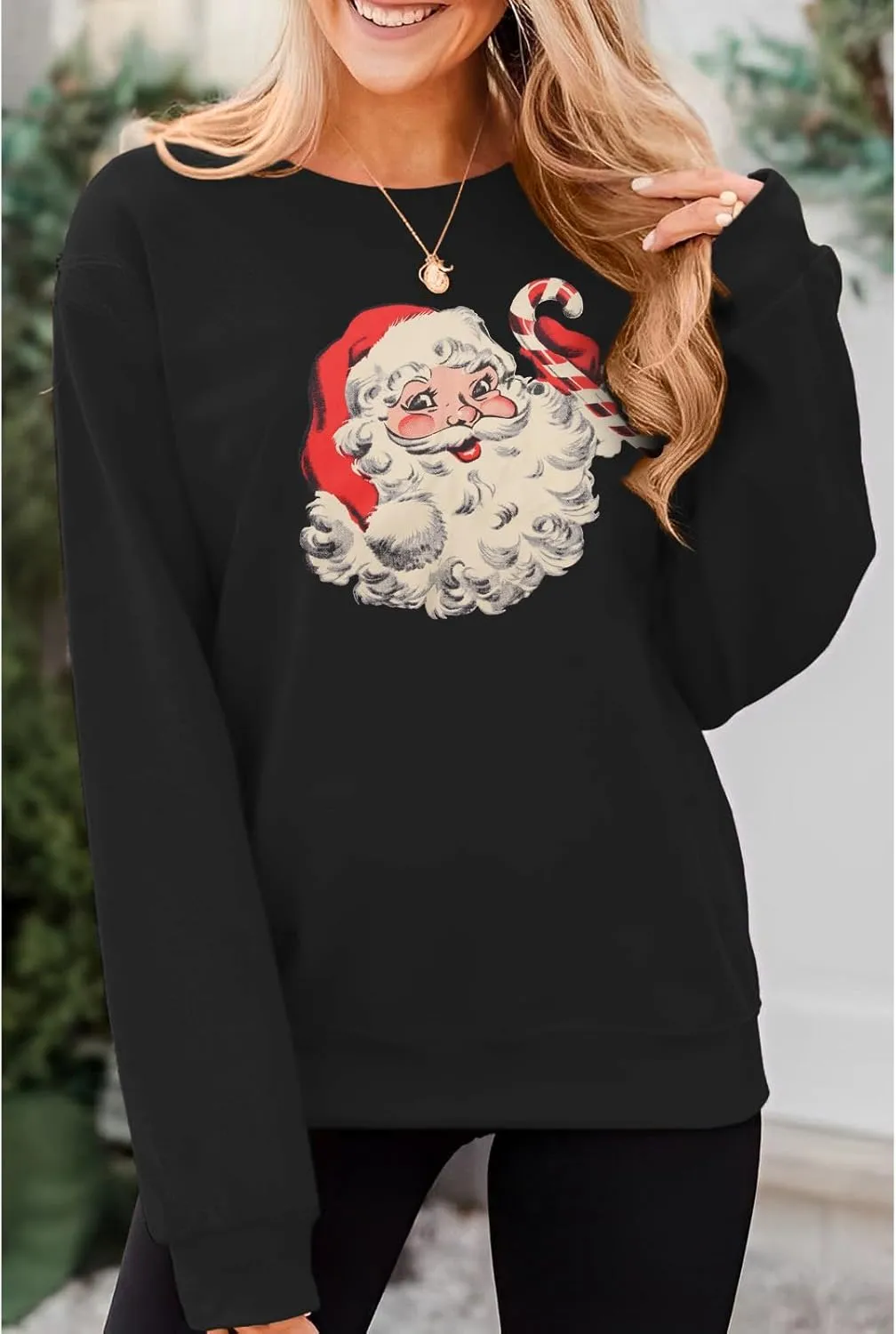 IZYJOY Women Christmas Santa Sweatshirt Retro Santa Claus Pullover Oversized Top Crewneck Long Sleeve Xmas Vacation Sweaters