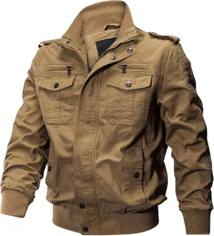 JEShifangjiusu Men's Washed Cotton Military Jacket Lightweight Casual Field Coat Windbreaker Utility Bomber Jackets Outwear