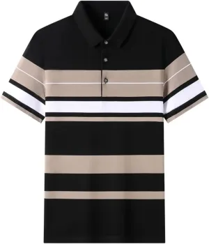 JSEIAJB Men's Clothing Craft Cotton Striped T-Shirt Cotton T-Shirt Lapel Yarn-Dyed(L Code)