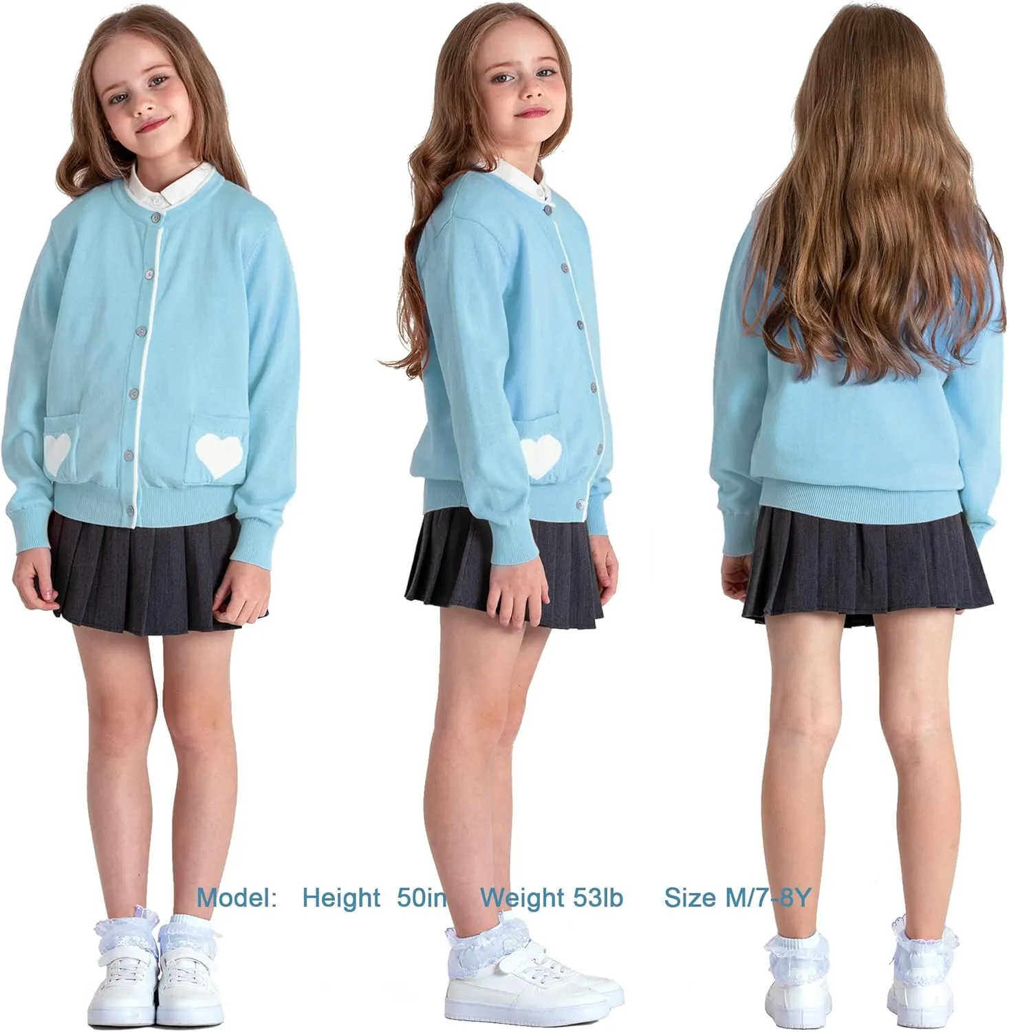 JSTEX Girls Cute Cardigan 100% Cotton Knit Kids Cardigan Long Sleeve Crew Neck Button Sweaters for Girl Size 4-14