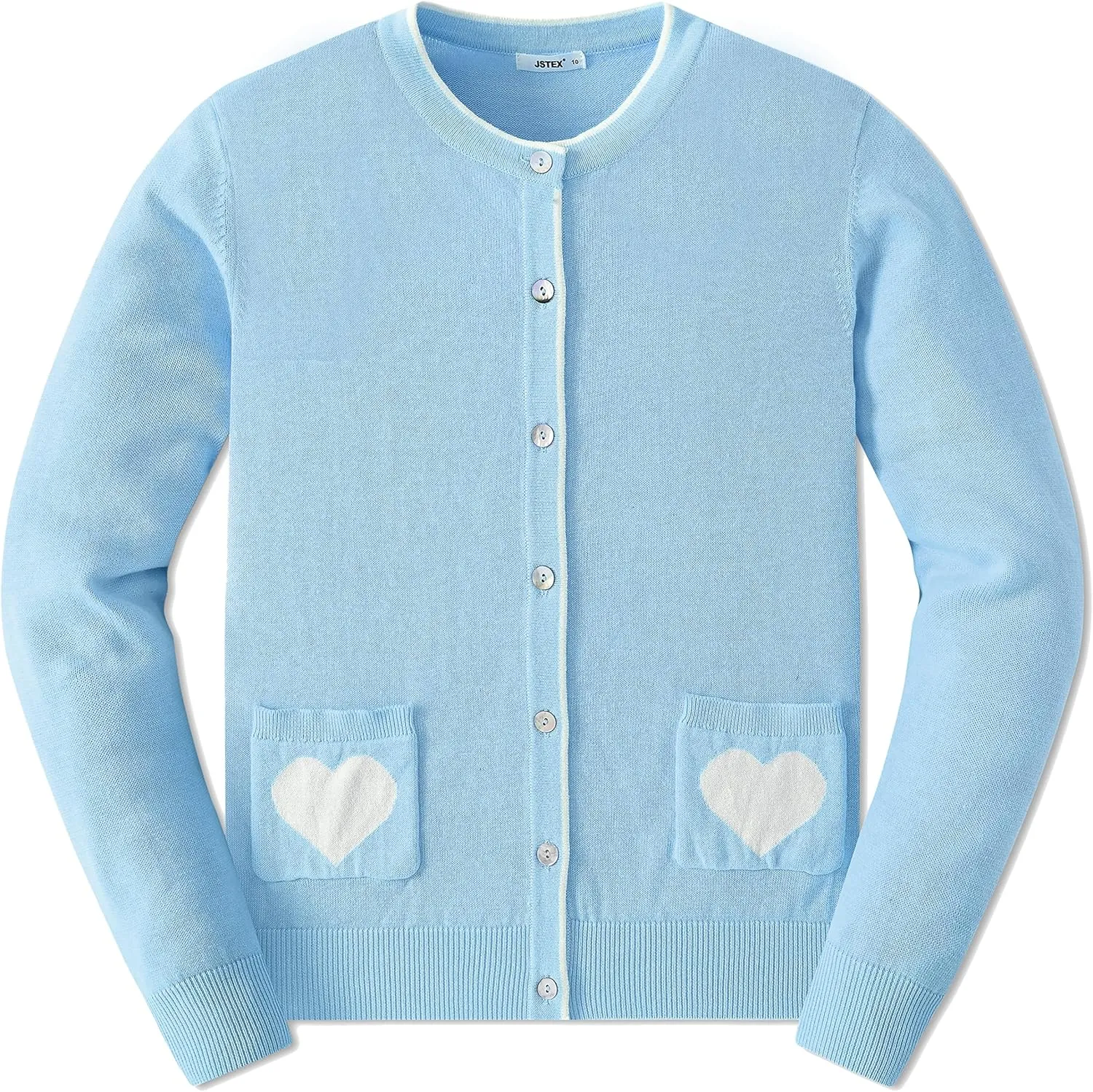 JSTEX Girls Cute Cardigan 100% Cotton Knit Kids Cardigan Long Sleeve Crew Neck Button Sweaters for Girl Size 4-14