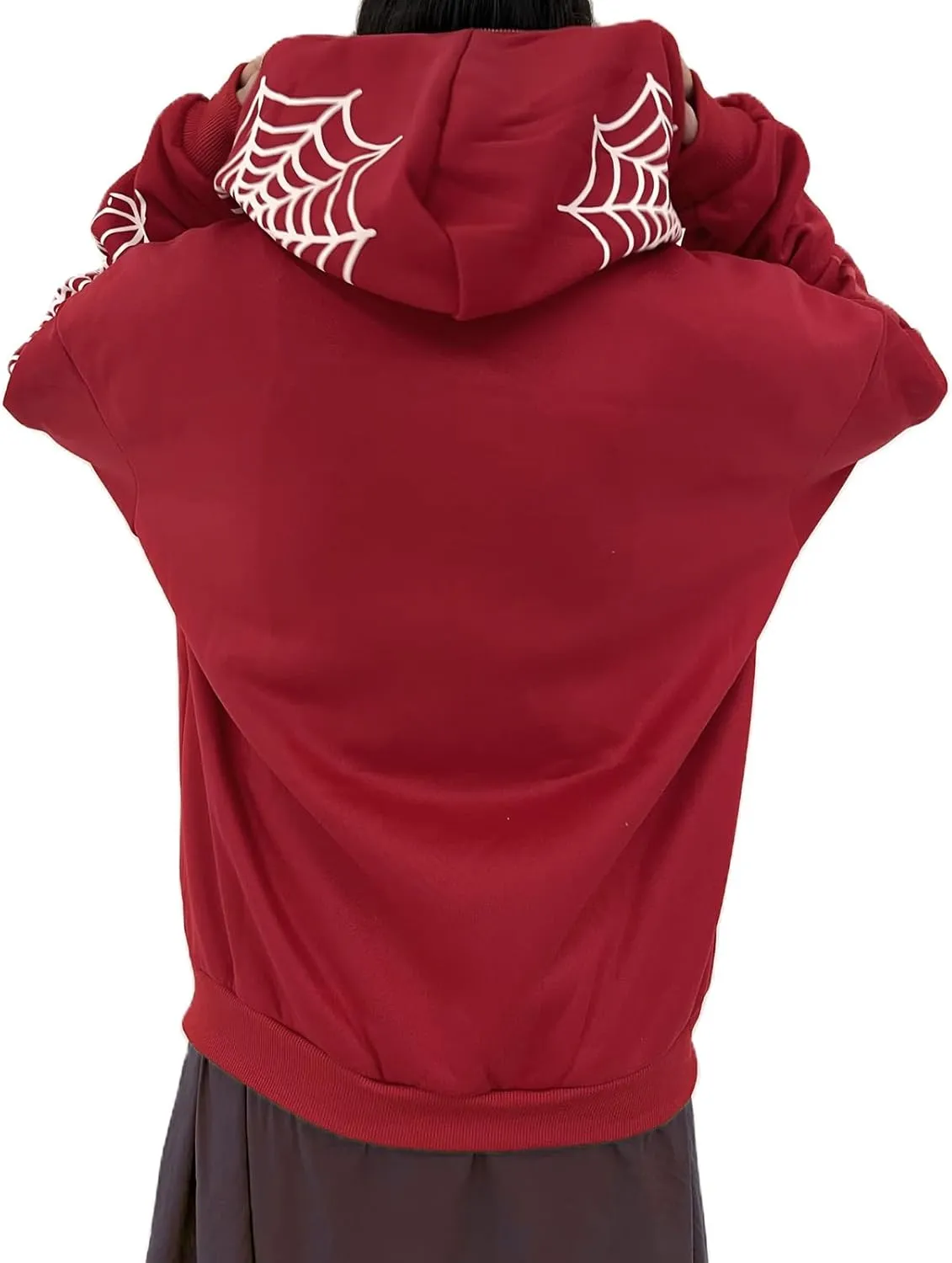 Juakoso Y2k Women Zip Up Hoodie Sweatshirt Rhinestone Skeleton Printing Long Sleeve Oversized Jacket Pullovers Fall Coats