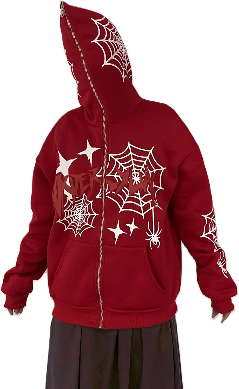 Juakoso Y2k Women Zip Up Hoodie Sweatshirt Rhinestone Skeleton Printing Long Sleeve Oversized Jacket Pullovers Fall Coats