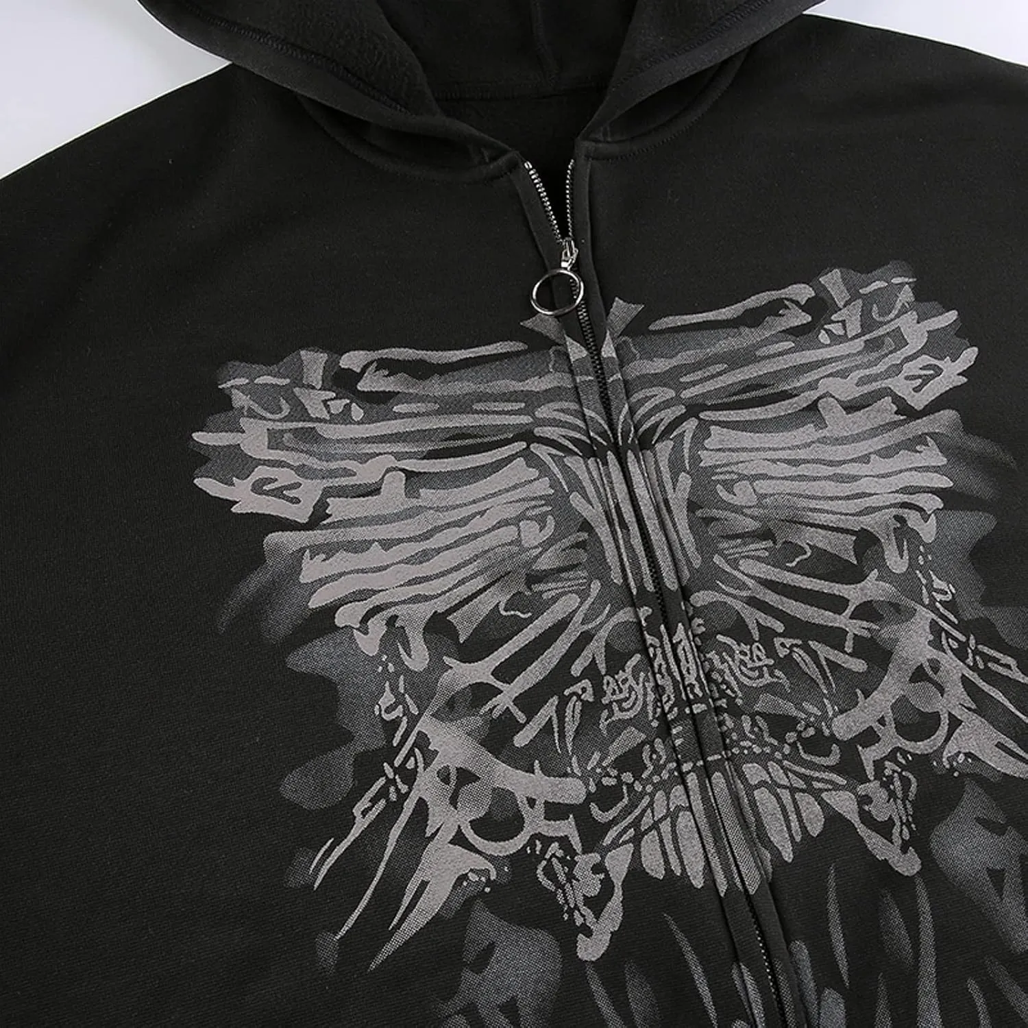 Juakoso Y2k Women Zip Up Hoodie Sweatshirt Rhinestone Skeleton Printing Long Sleeve Oversized Jacket Pullovers Fall Coats