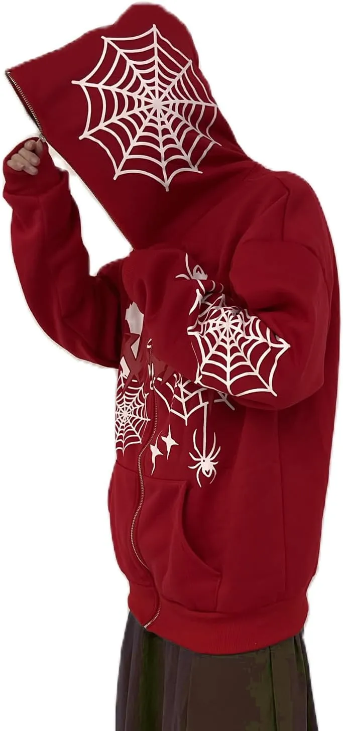 Juakoso Y2k Women Zip Up Hoodie Sweatshirt Rhinestone Skeleton Printing Long Sleeve Oversized Jacket Pullovers Fall Coats