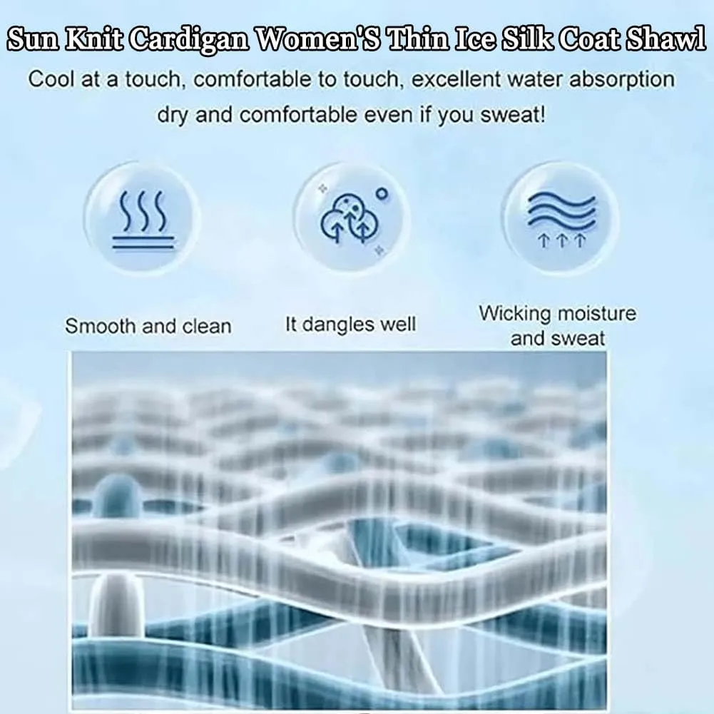 KCRPM Sun Knit Cardigan Women's Thin Ice Silk Coat Shawl, Extractiony Sun Knit Cardigan, 2024 New Summer Uv Blocking Shirts