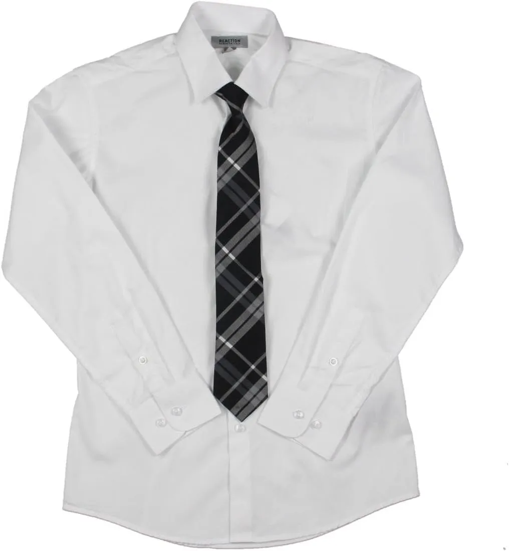 Kenneth Cole Boys' Dress Shirt with Clip-on Tie Set, Sizes 8-20