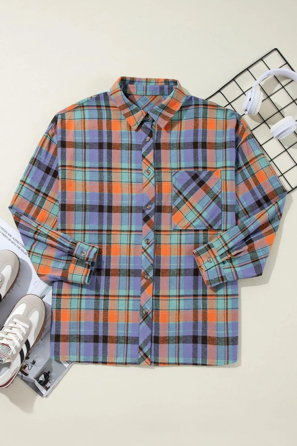 KevaMolly Plaid Flannel Shirts for Women Loose Fit Boyfriend Button Down Shirt Long Sleeve Casual Flannel Blouse Tops