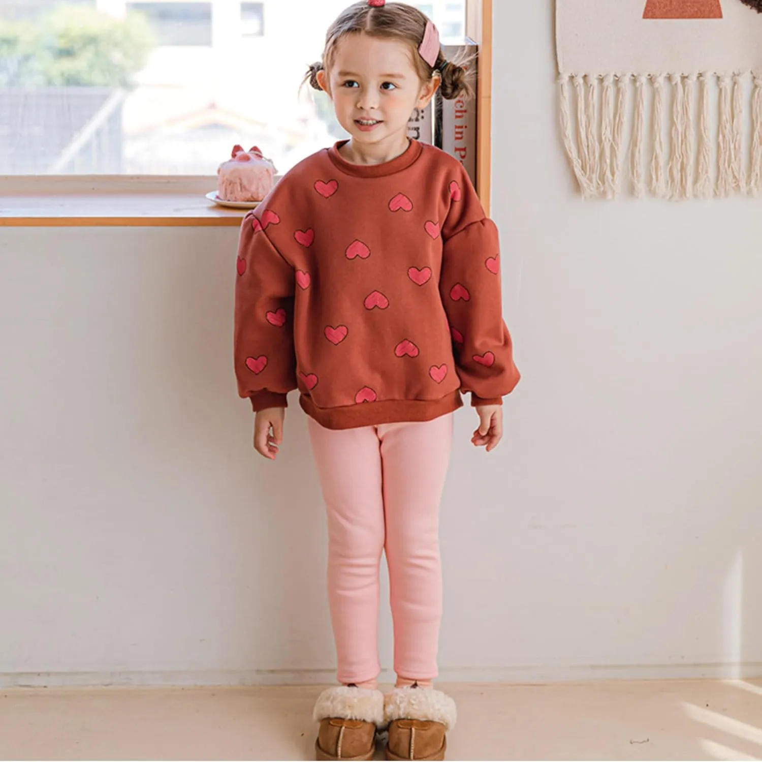 Kiench Girls Winter Leggings Fleece Lined Kids Warm Cotton Pants Pack of 2