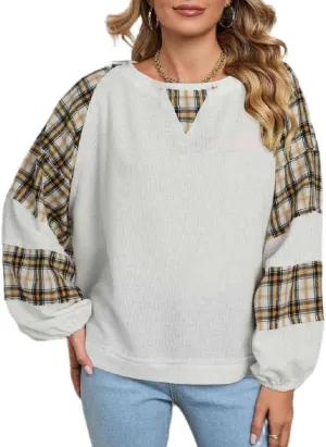 KMBANGI Women Patchwork Sweatshirt Color Block Patchwork Oversized Pullover Top Y2K Floral Long Sleeve Sweatshirt