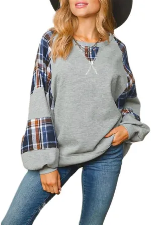 KMBANGI Women Patchwork Sweatshirt Color Block Patchwork Oversized Pullover Top Y2K Floral Long Sleeve Sweatshirt