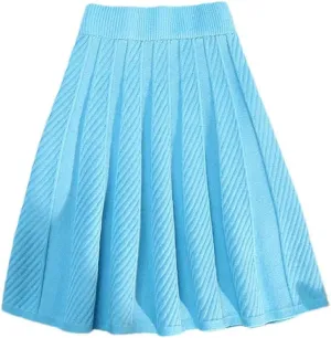 Knitted Pleated Short Mini Skirt Women Sexy Elastic High Waist Fashion Ladies Big Swing Skirt