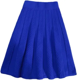 Knitted Pleated Short Mini Skirt Women Sexy Elastic High Waist Fashion Ladies Big Swing Skirt