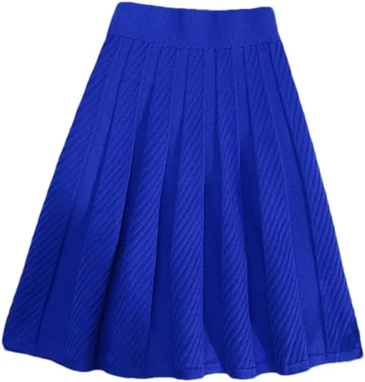 Knitted Pleated Short Mini Skirt Women Sexy Elastic High Waist Fashion Ladies Big Swing Skirt