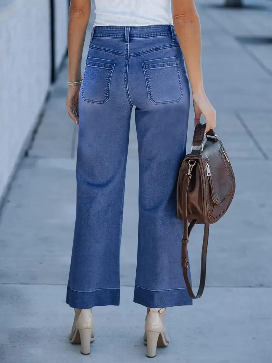 KUNMI Women's Wide Leg High Waisted Stretchy Straight Leg Jeans Baggy Loose Trendy Denim Pants