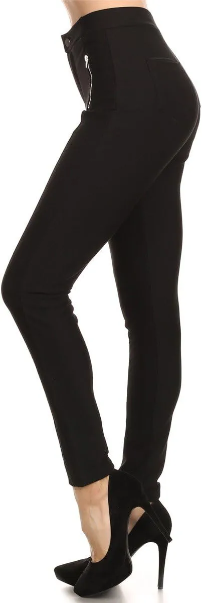 LA12ST Women Ponte Trouser Stretch Skinny Pants Zippers
