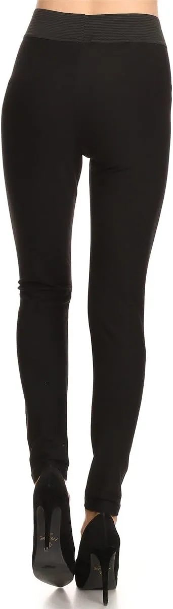 LA12ST Women Ponte Trouser Stretch Skinny Pants Zippers