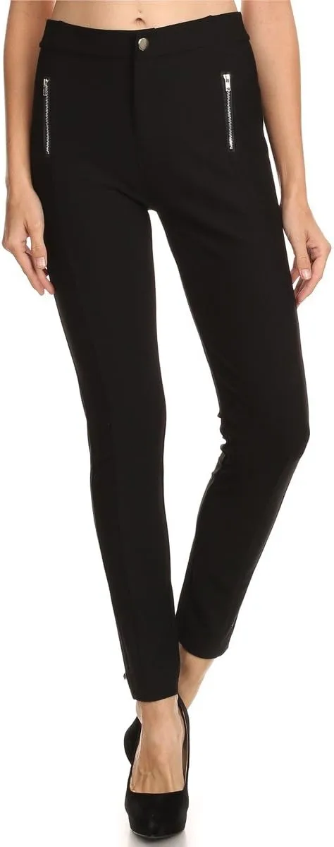 LA12ST Women Ponte Trouser Stretch Skinny Pants Zippers