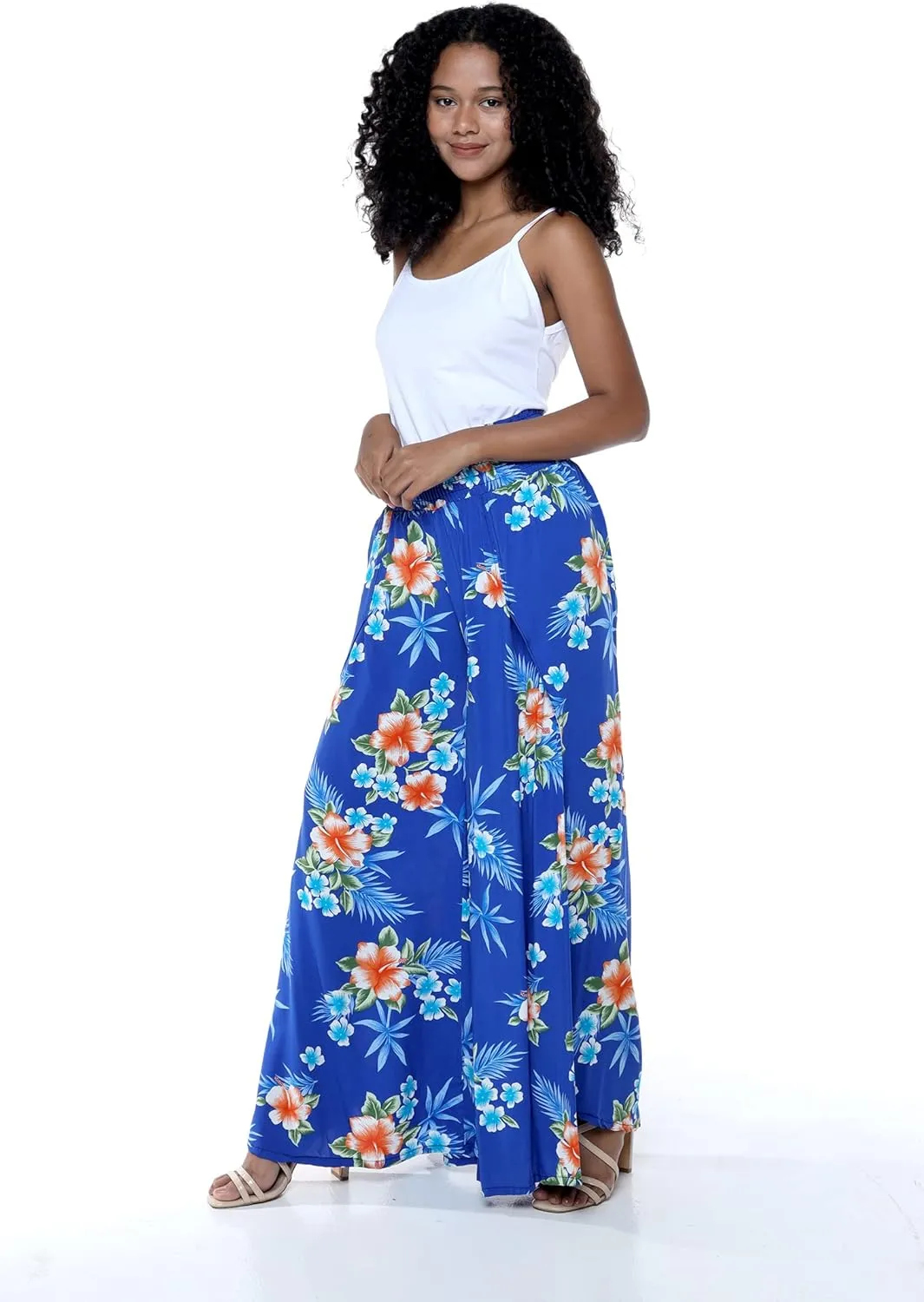 Lady High Slit Wide Leg Pants in Hibiscus
