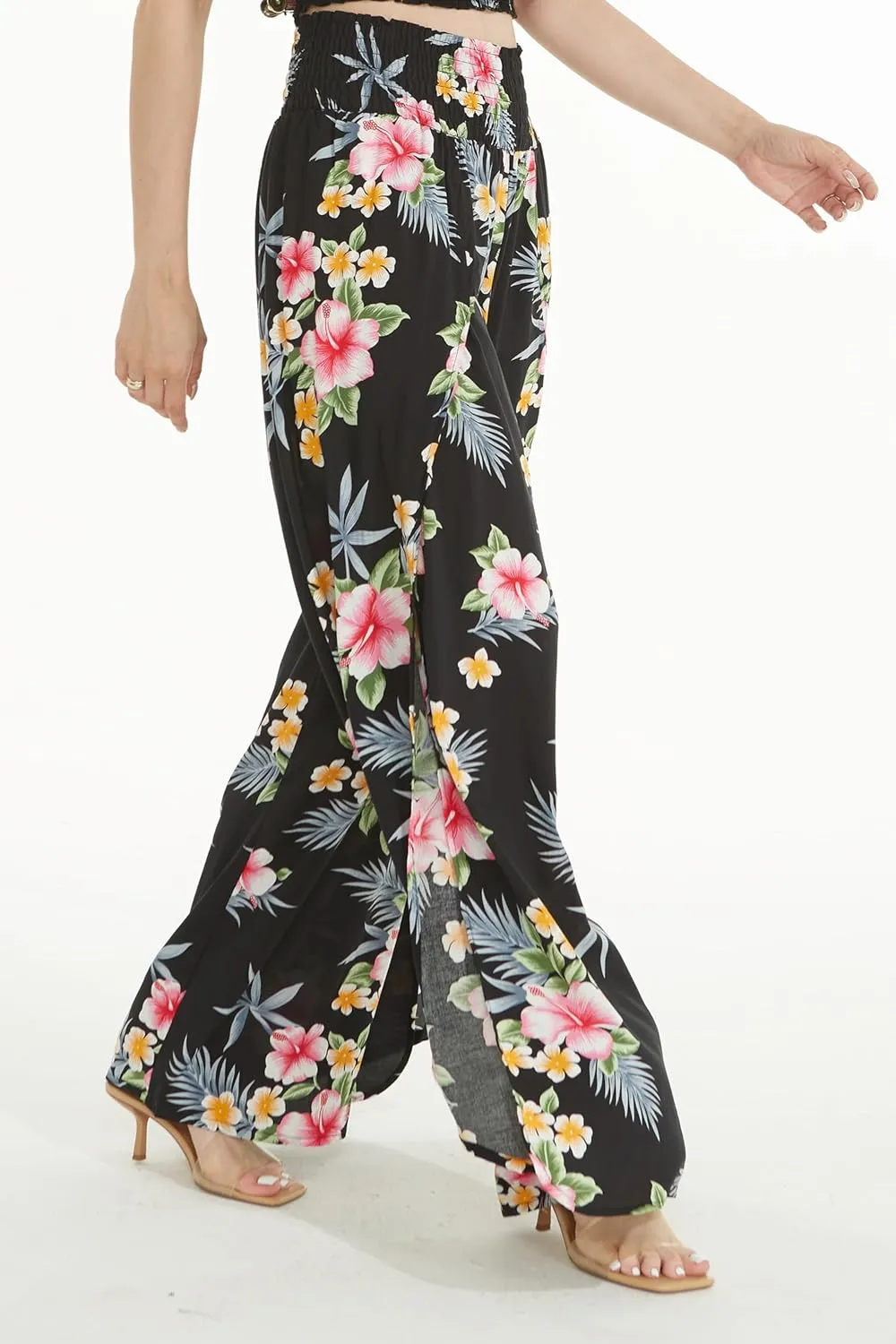 Lady High Slit Wide Leg Pants in Hibiscus