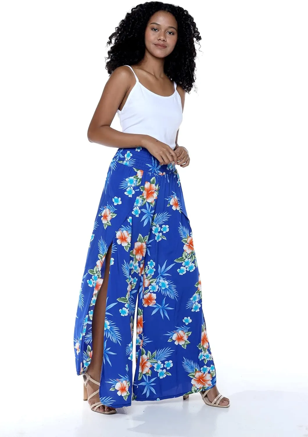 Lady High Slit Wide Leg Pants in Hibiscus