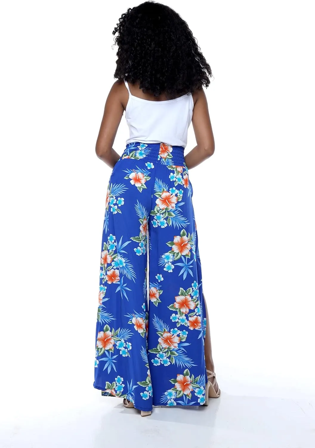 Lady High Slit Wide Leg Pants in Hibiscus