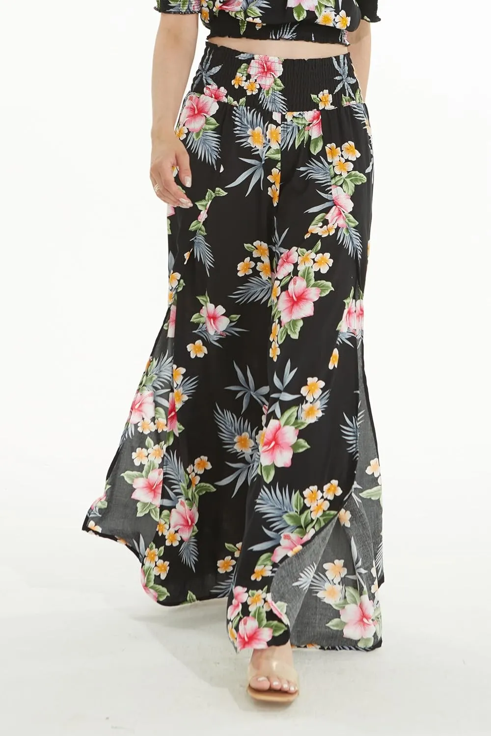Lady High Slit Wide Leg Pants in Hibiscus