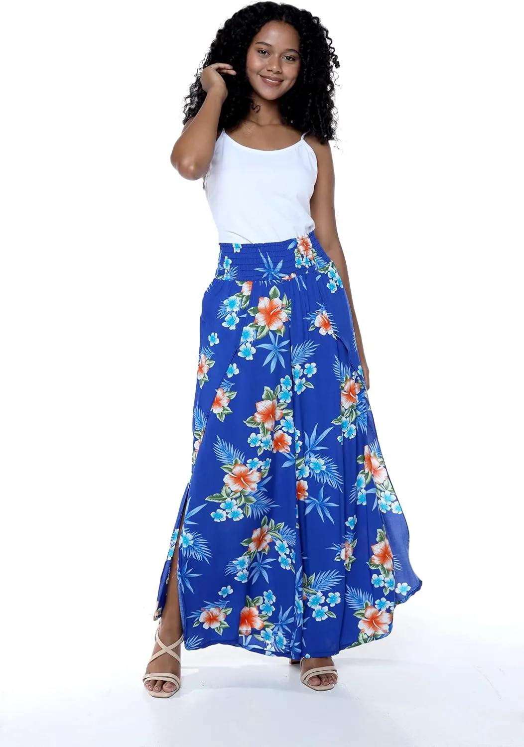 Lady High Slit Wide Leg Pants in Hibiscus