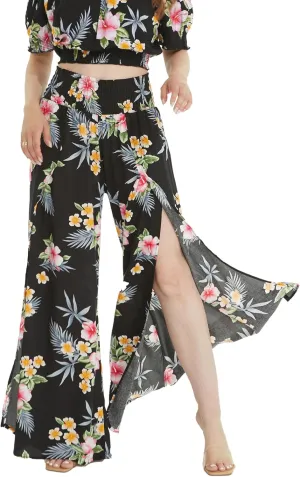 Lady High Slit Wide Leg Pants in Hibiscus