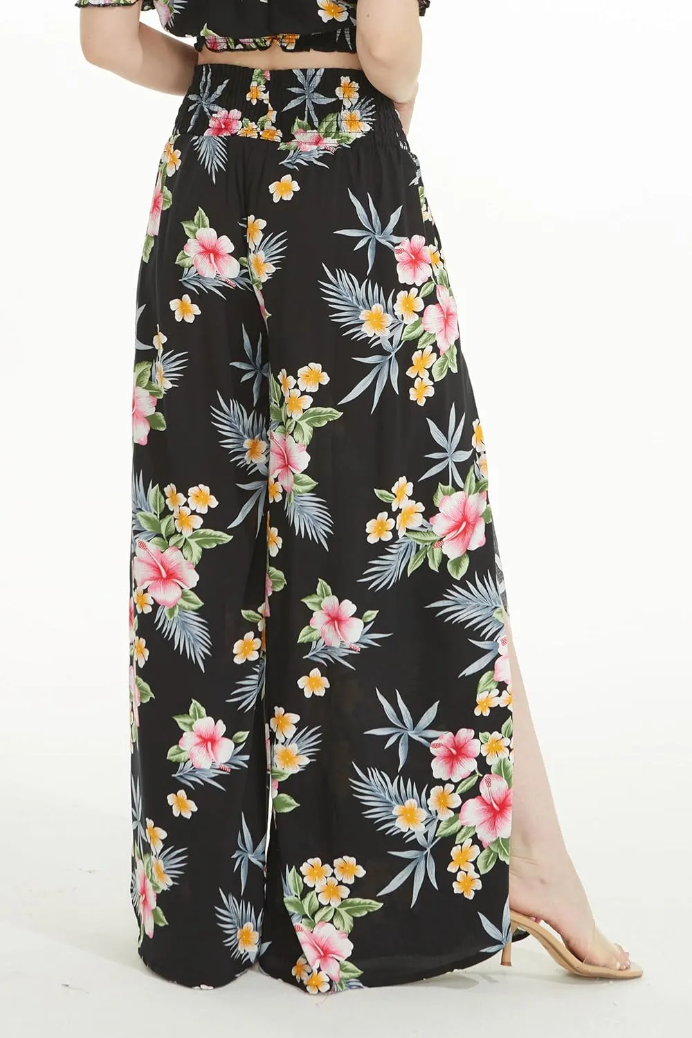 Lady High Slit Wide Leg Pants in Hibiscus