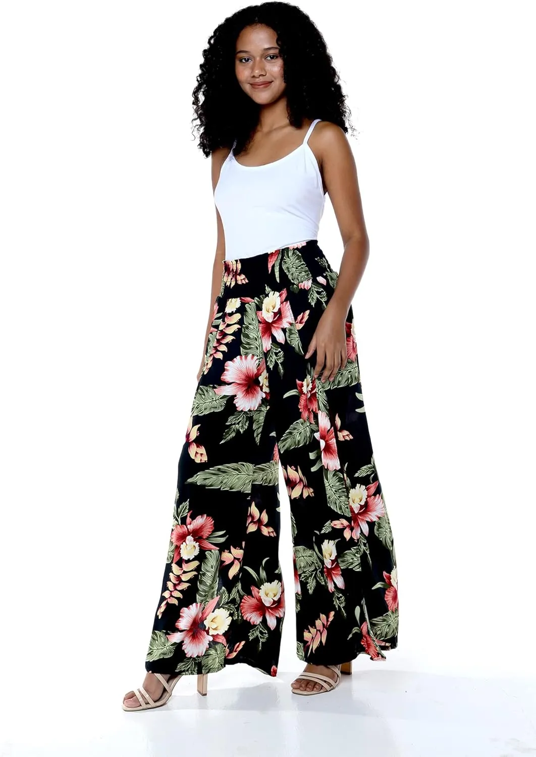 Lady High Slit Wide Leg Pants in Pacific Palm Navy