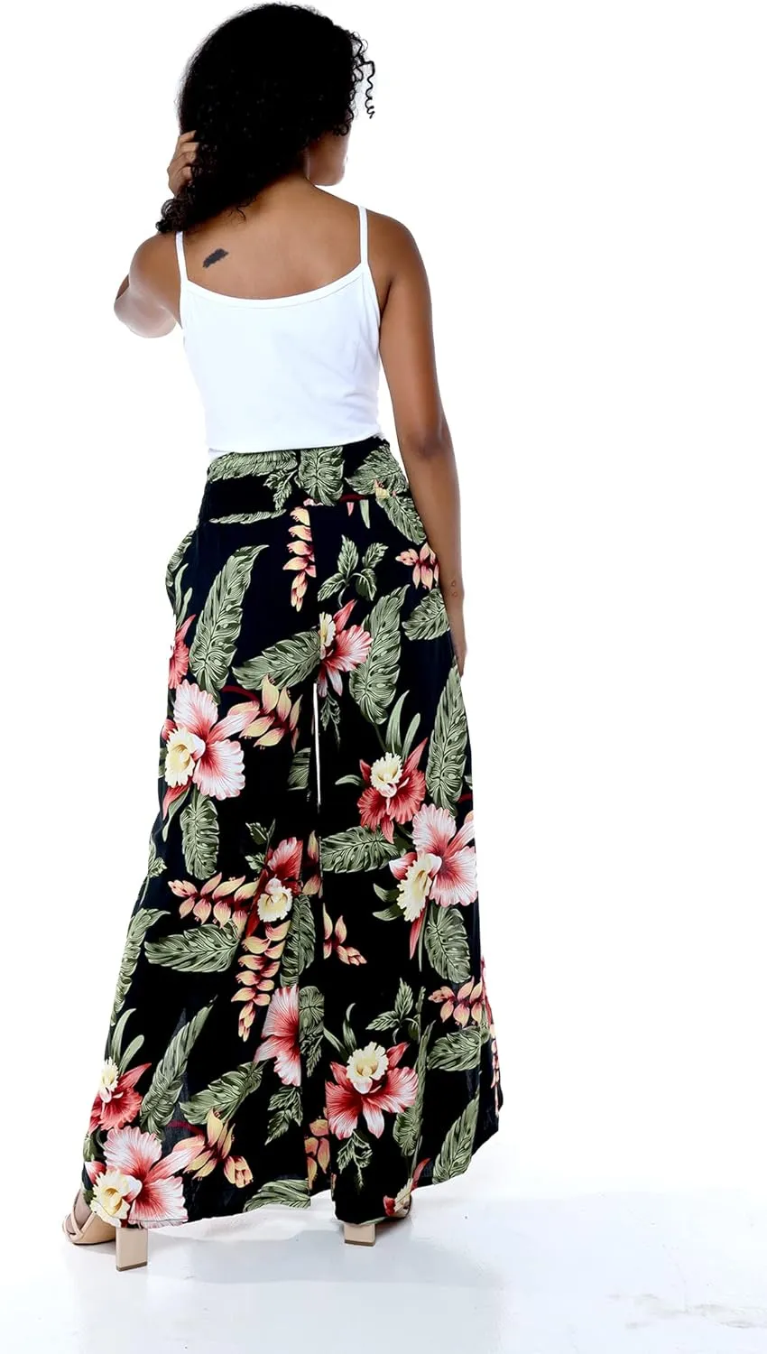 Lady High Slit Wide Leg Pants in Pacific Palm Navy