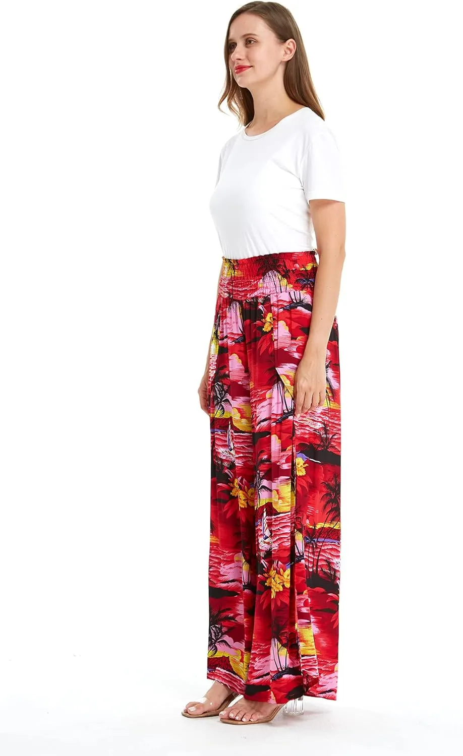 Lady High Slit Wide Leg Pants in Tropical Sunset