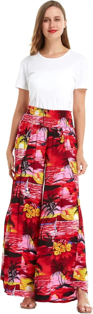 Lady High Slit Wide Leg Pants in Tropical Sunset