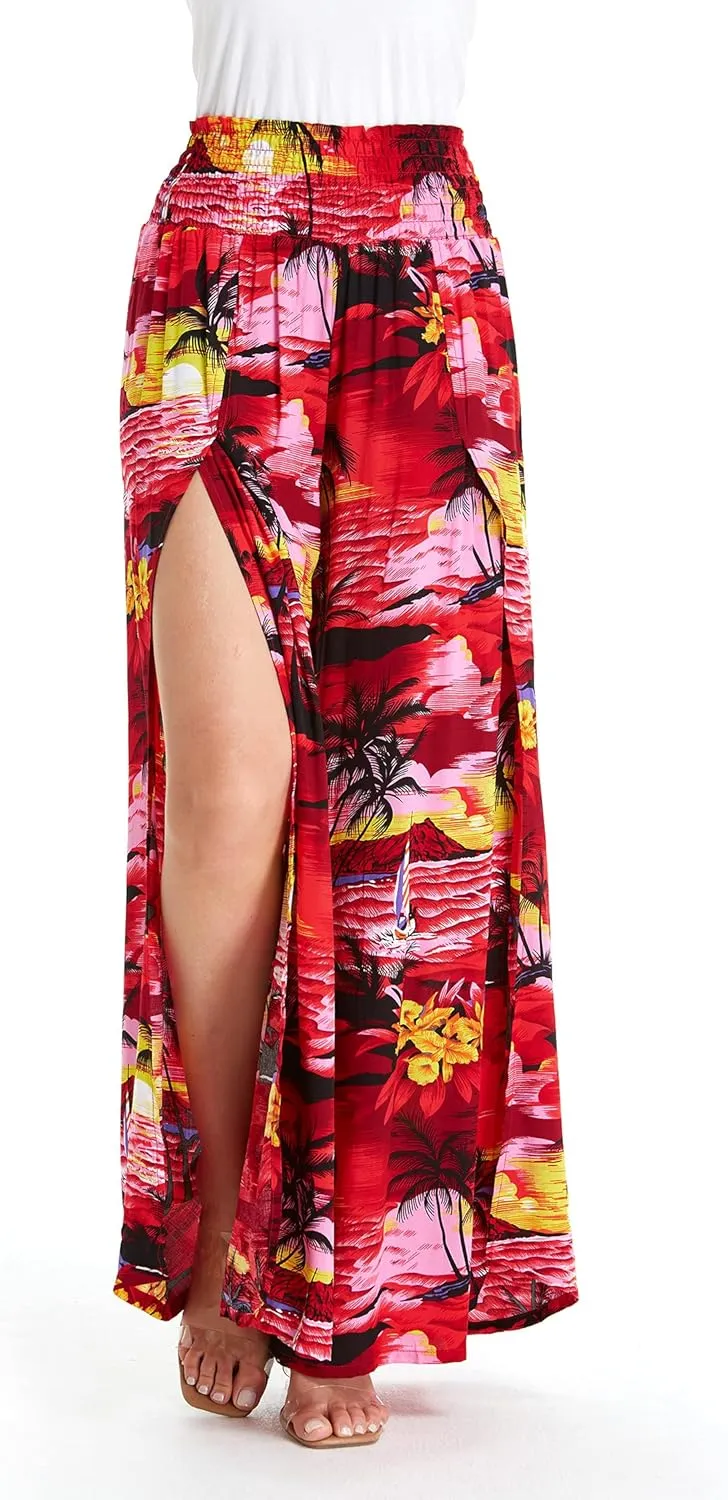 Lady High Slit Wide Leg Pants in Tropical Sunset
