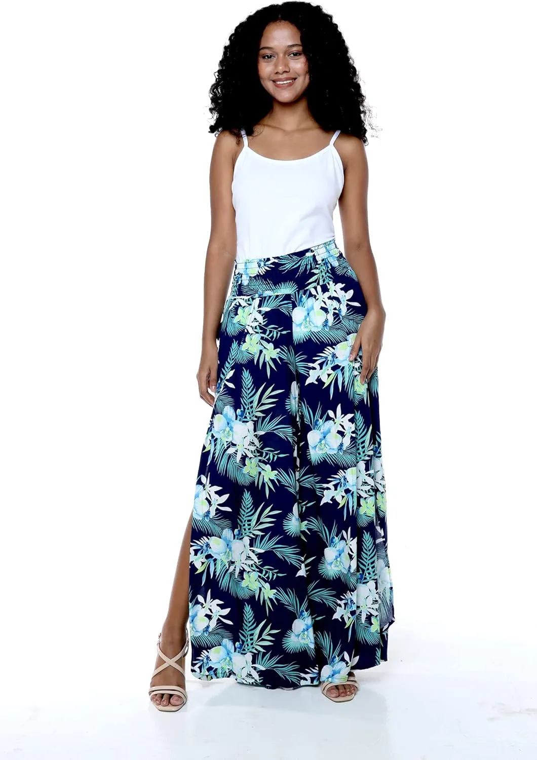 Lady High Slit Wide Leg Pants in Wispy Cereus Black